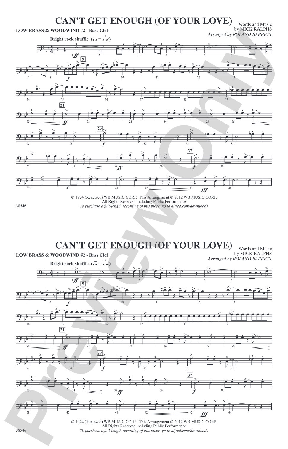 Can't Get Enough (Of Your Love): Low Brass & Woodwinds #2 - Bass Clef