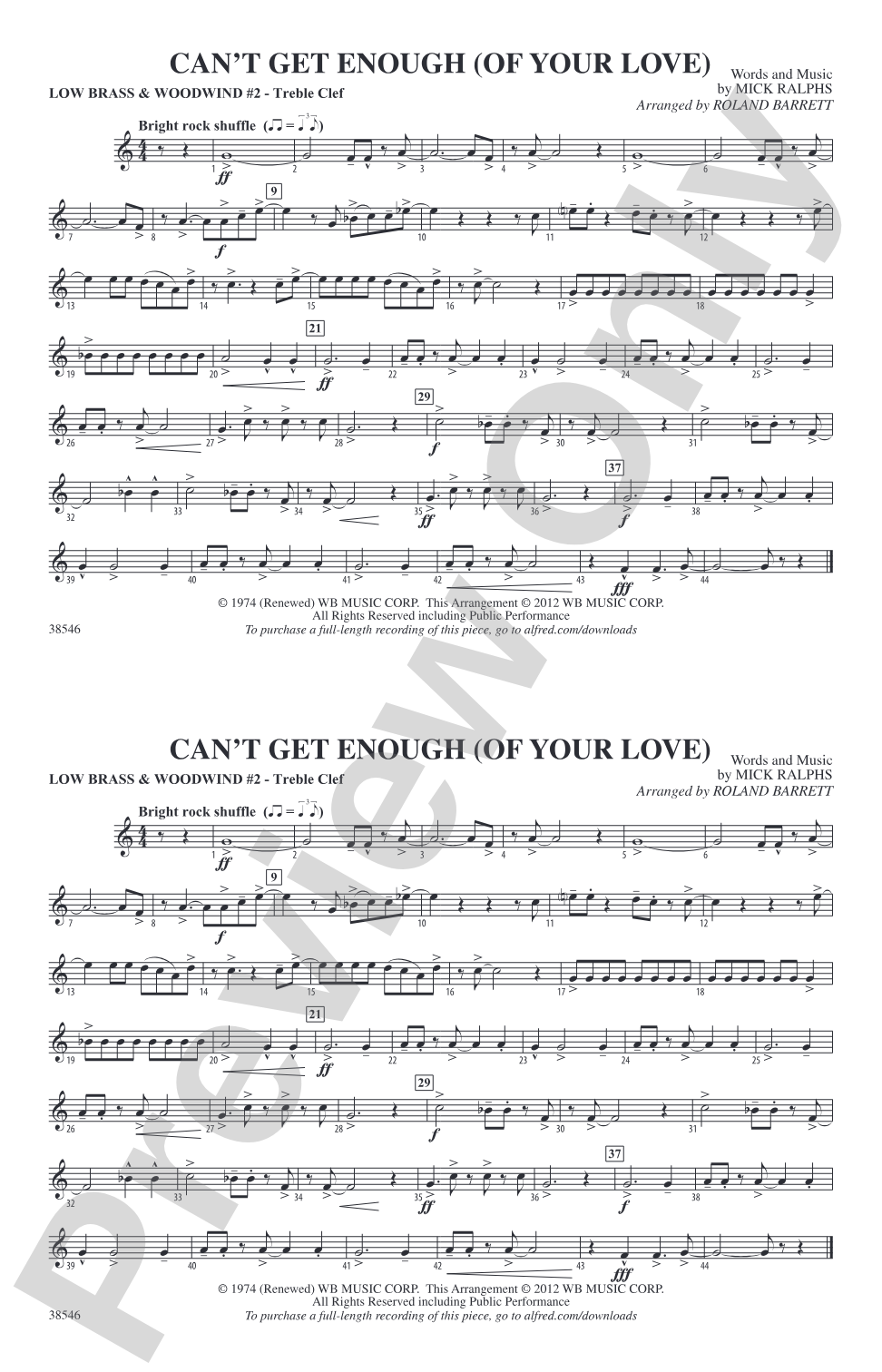 Can't Get Enough (Of Your Love): Low Brass & Woodwinds #2 - Treble Clef