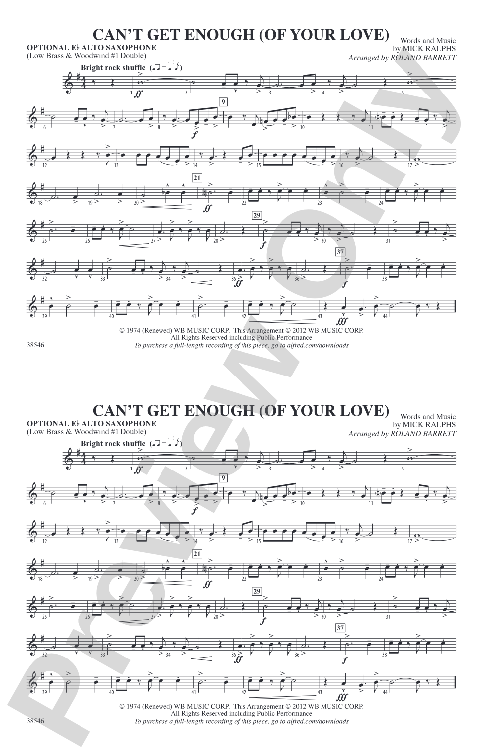 Can't Get Enough (Of Your Love): Optional Alto Sax