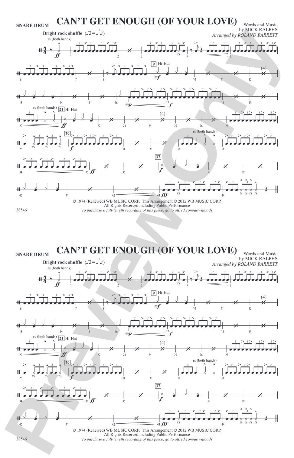Can't Get Enough (Of Your Love): Snare Drum