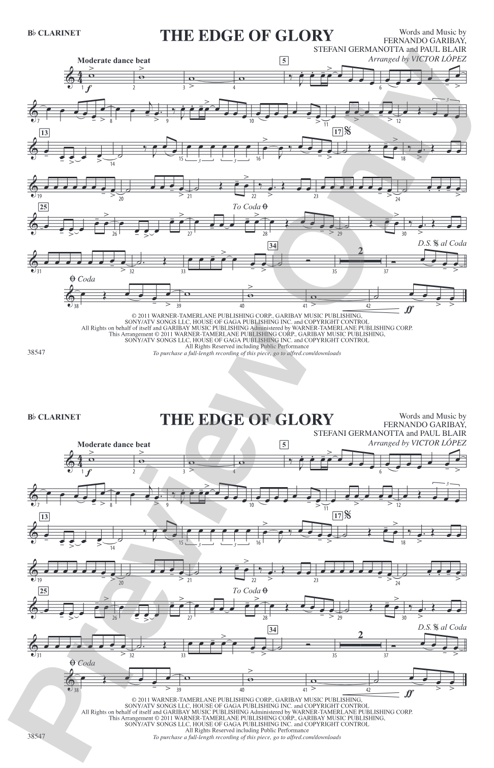 The Edge of Glory: 1st B-flat Clarinet