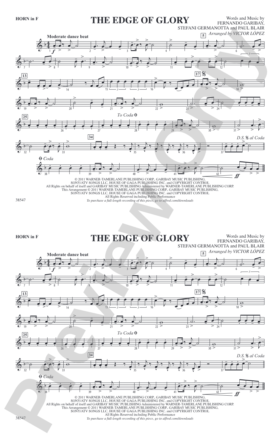 The Edge of Glory: 1st F Horn
