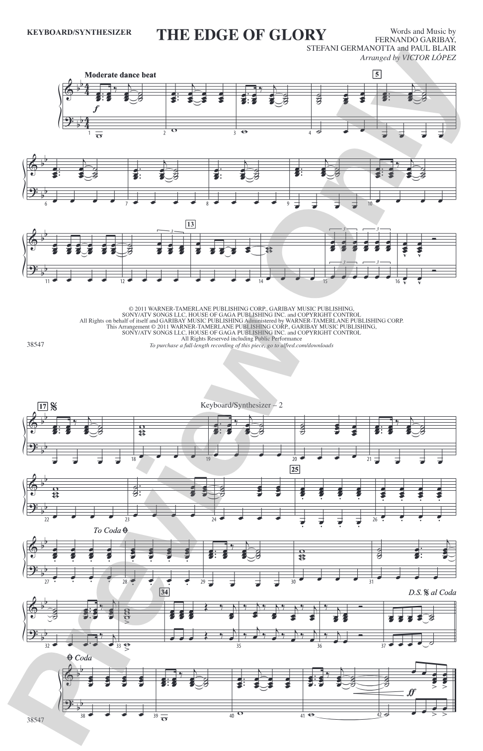 The Edge of Glory: Keyboard/Synthesizer