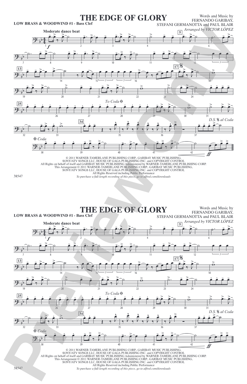 The Edge of Glory: Low Brass & Woodwinds #1 - Bass Clef