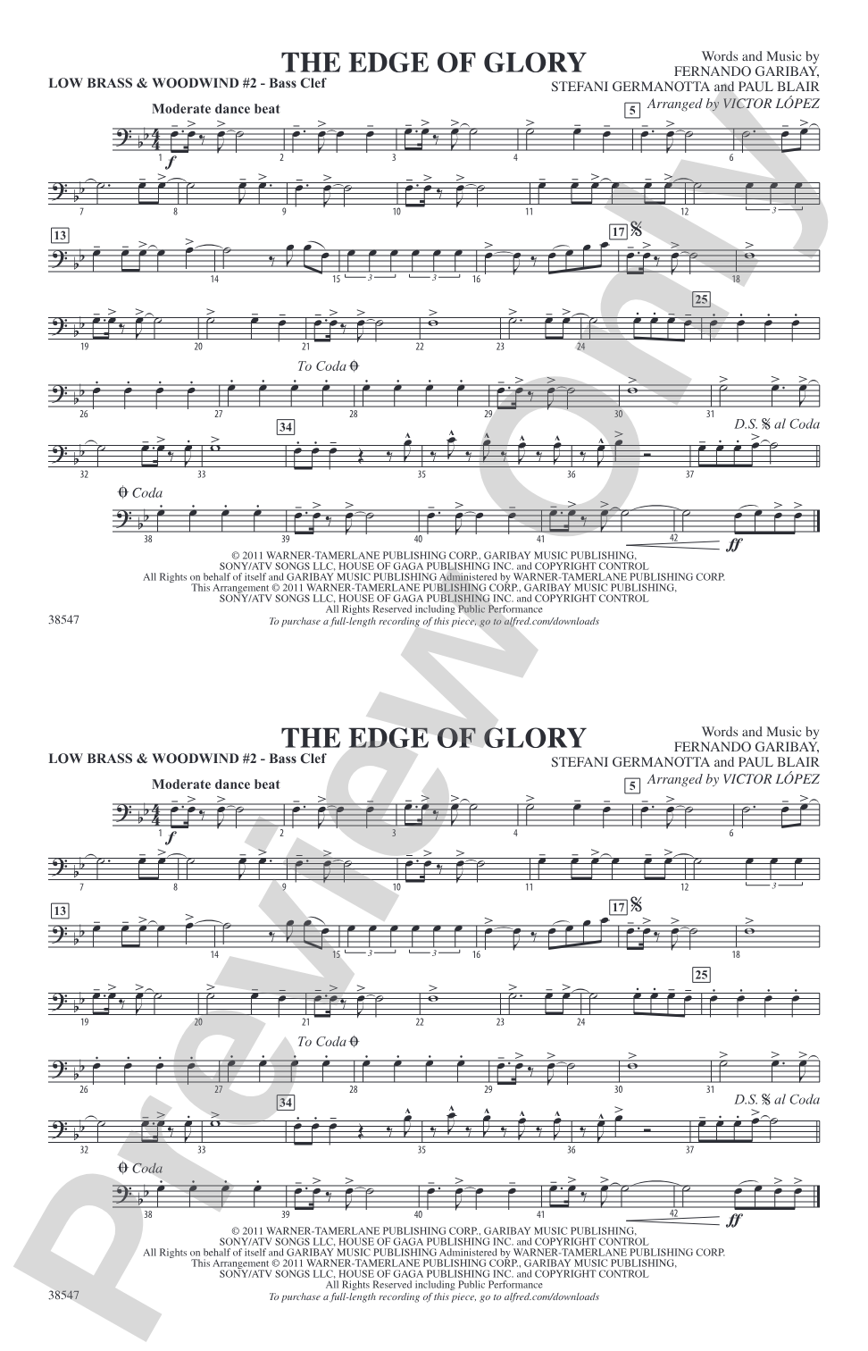 The Edge of Glory: Low Brass & Woodwinds #2 - Bass Clef