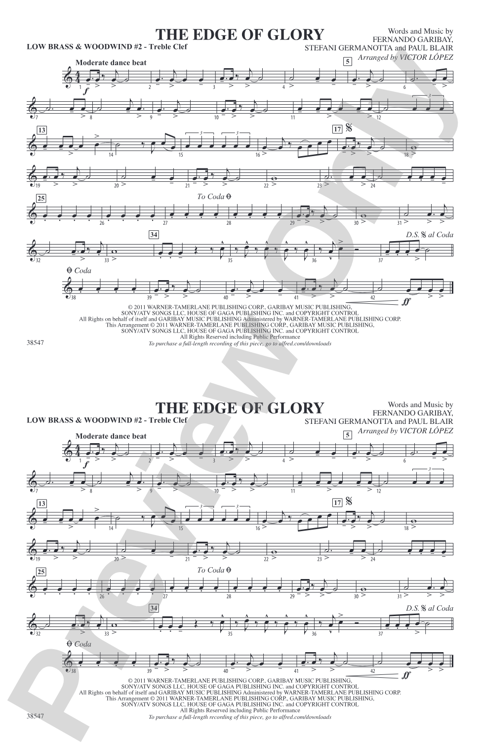 The Edge of Glory: Low Brass & Woodwinds #2 - Treble Clef