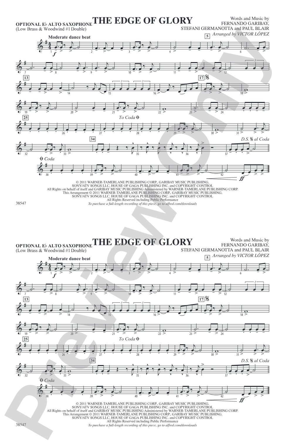 The Edge of Glory: Optional Alto Sax