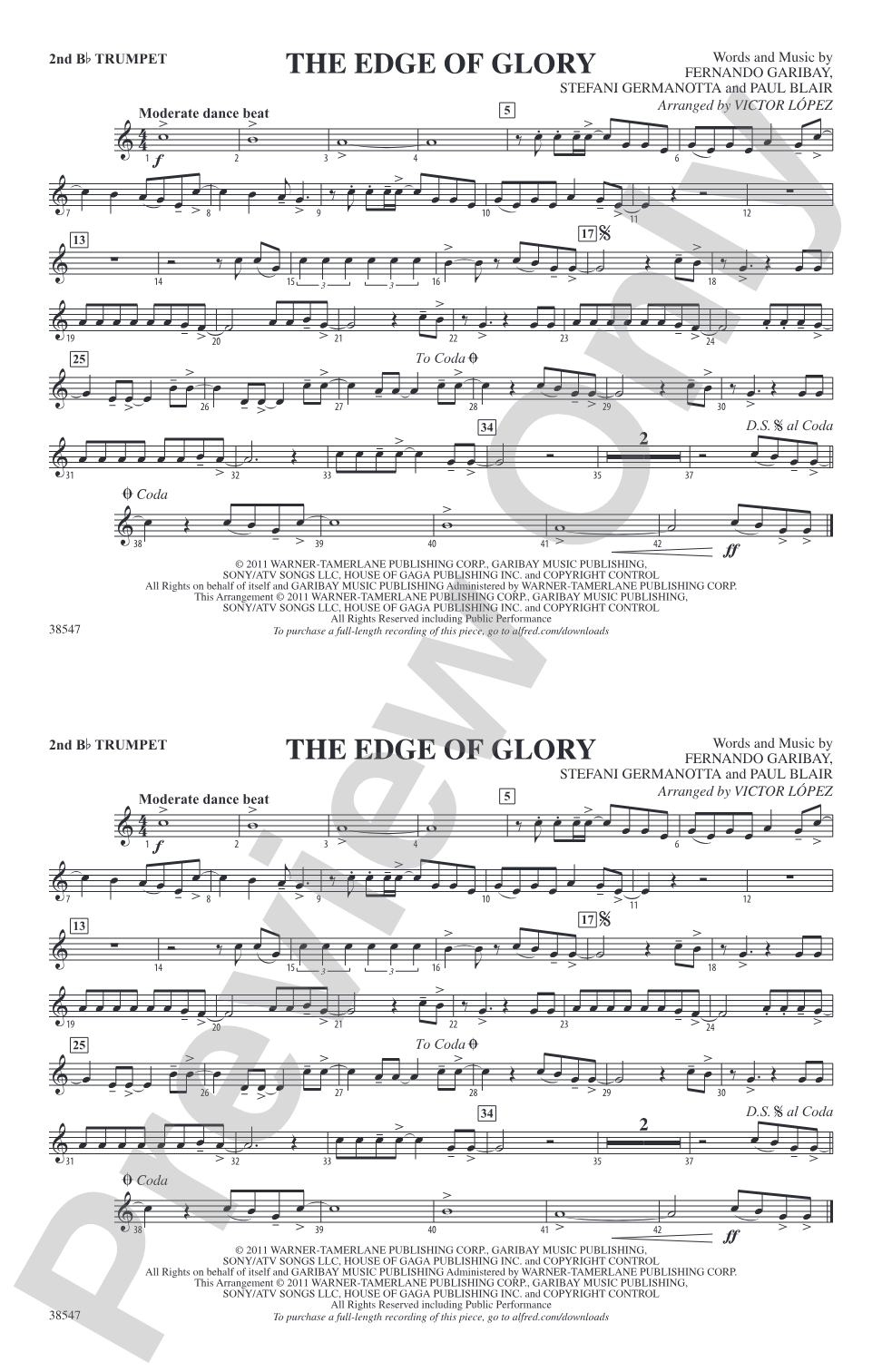 The Edge of Glory: 2nd B-flat Trumpet