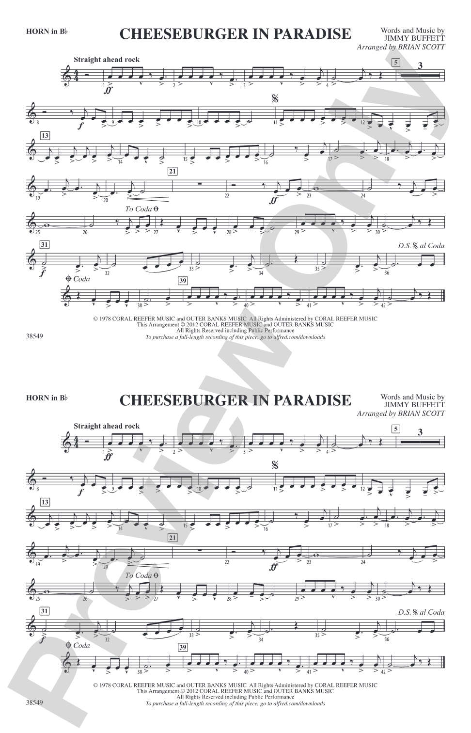 Cheeseburger in Paradise: Horn in B flat