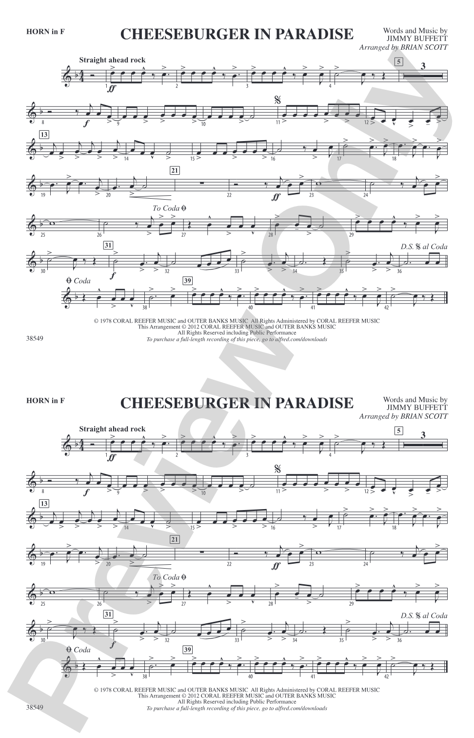 Cheeseburger in Paradise: 1st F Horn