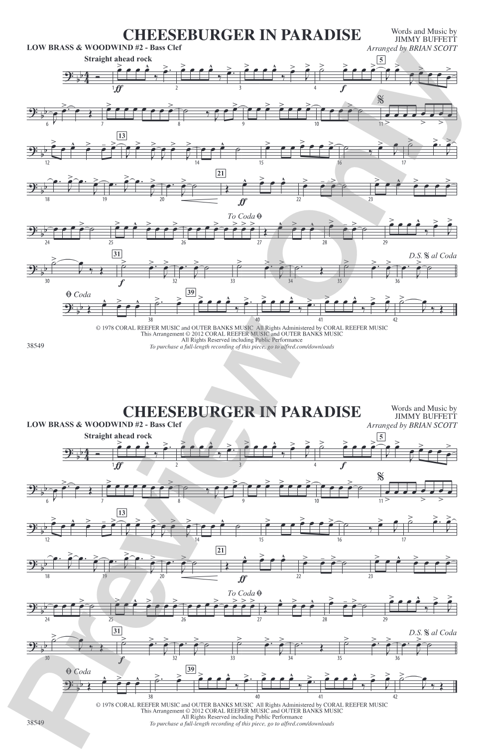 Cheeseburger in Paradise: Low Brass & Woodwinds #2 - Bass Clef