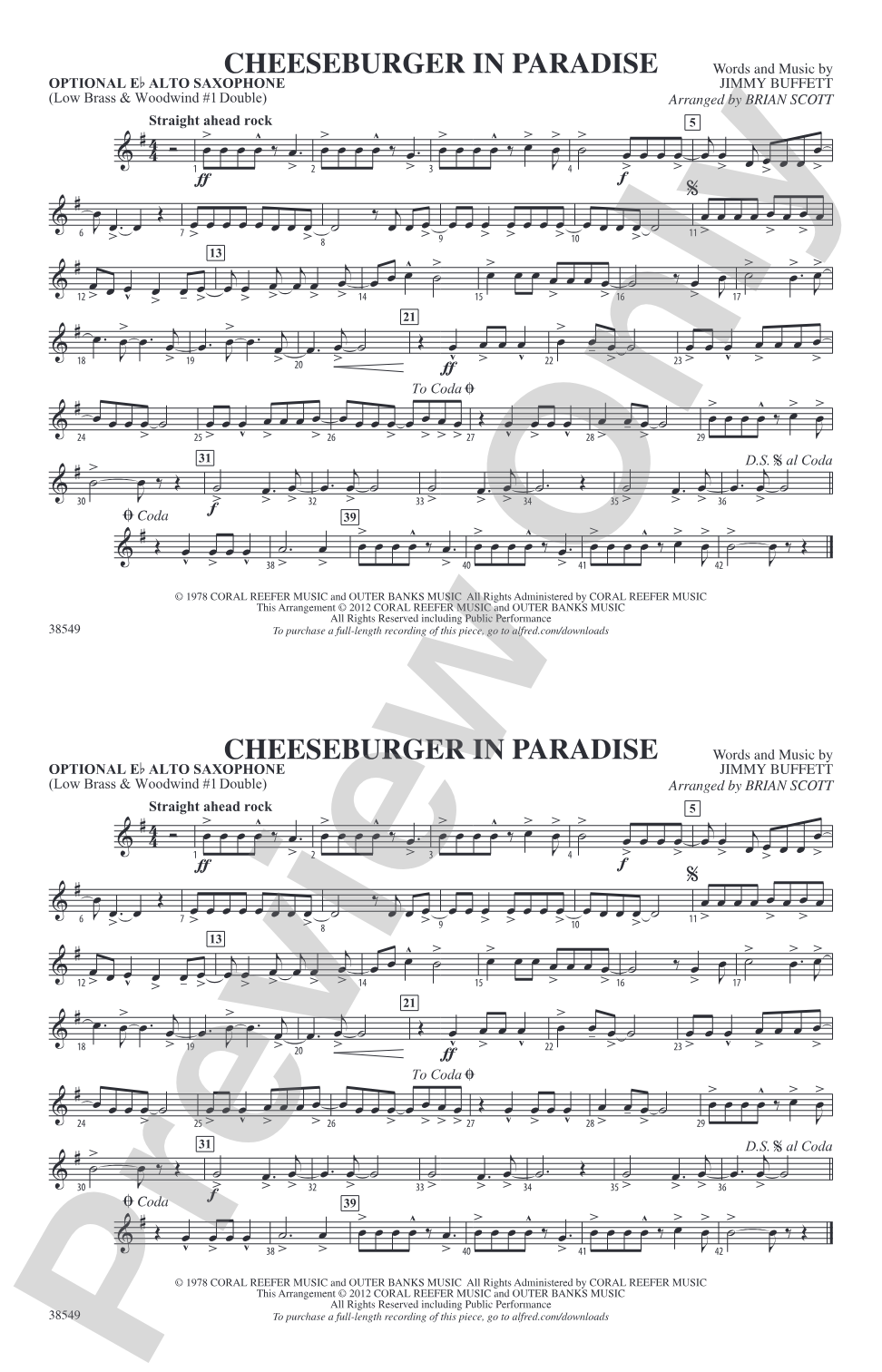 Cheeseburger in Paradise: Optional Alto Sax