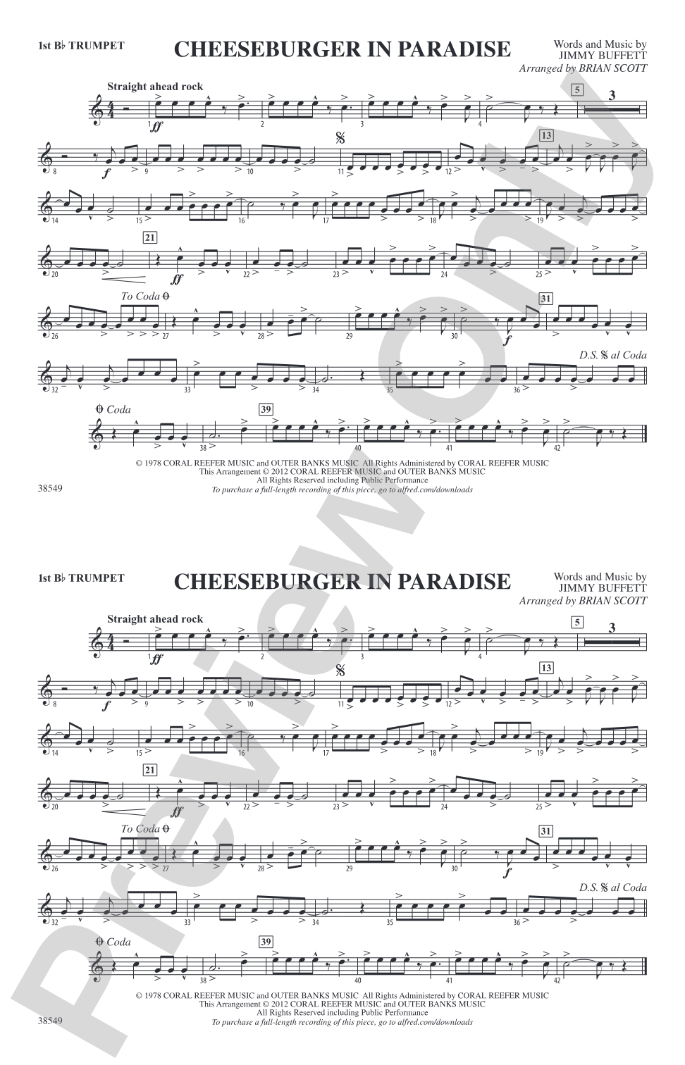 Cheeseburger in Paradise: 1st B-flat Trumpet