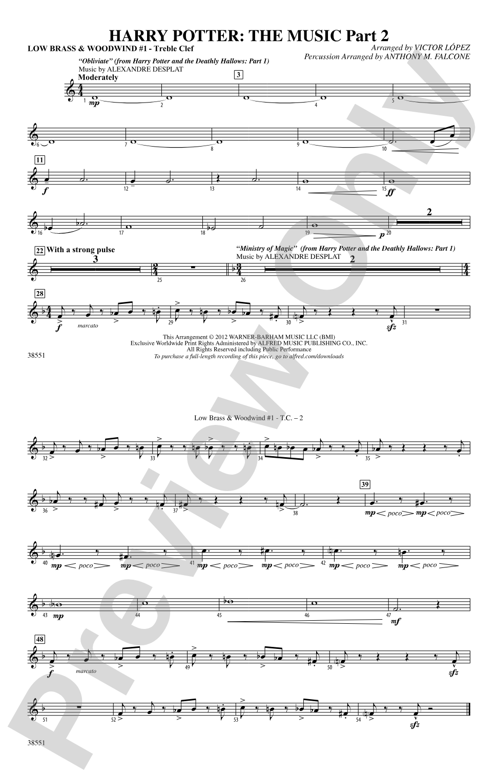 Harry Potter: The Music, Part 2: Low Brass & Woodwinds #1 - Treble Clef
