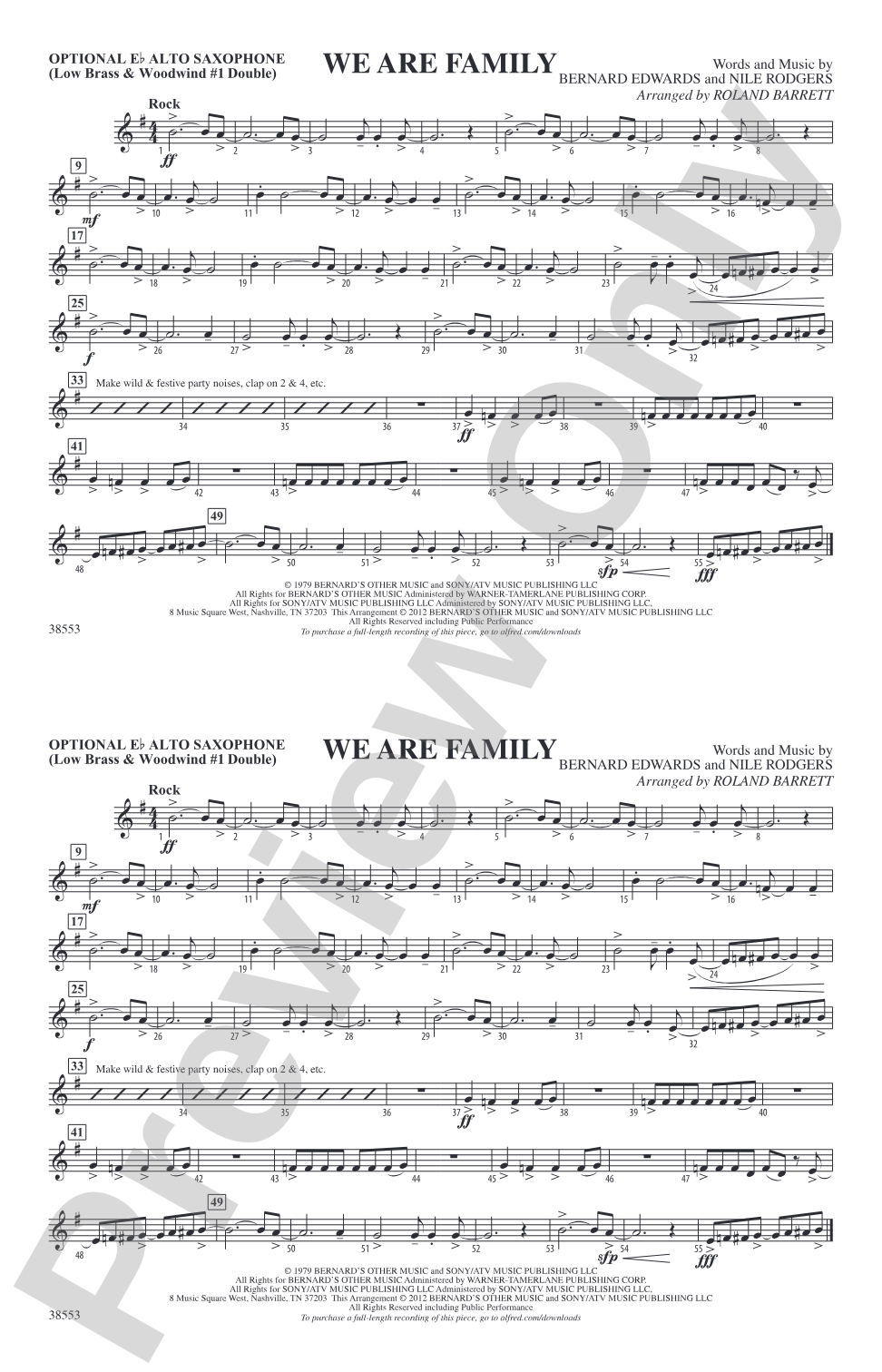 We Are Family: Optional Alto Sax