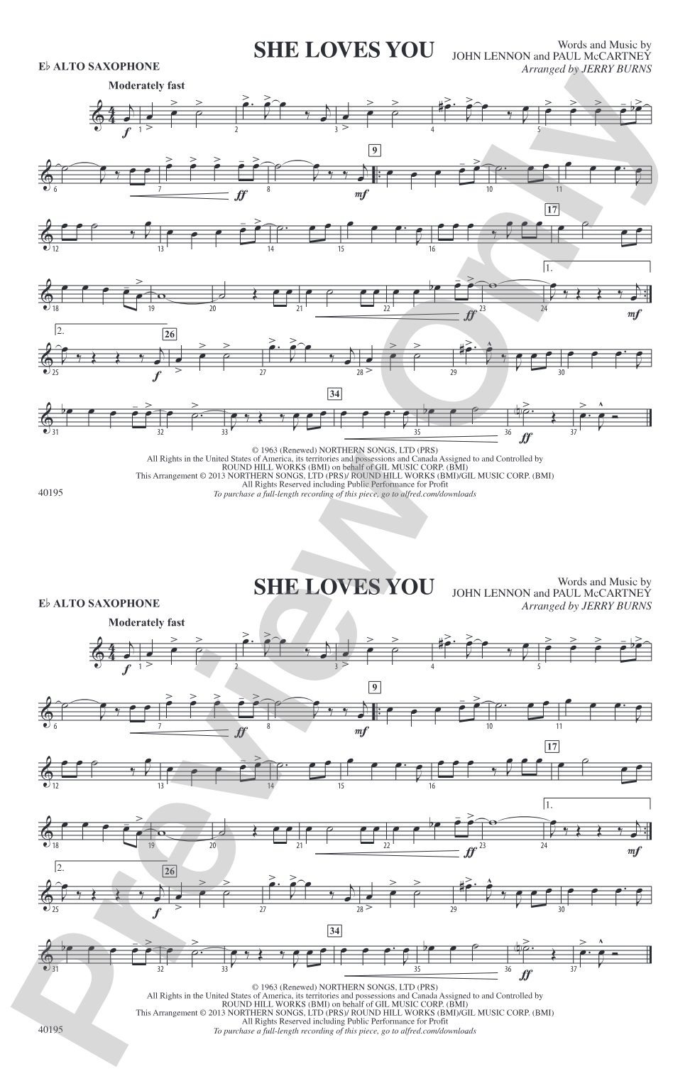 She Loves You: E-flat Alto Saxophone