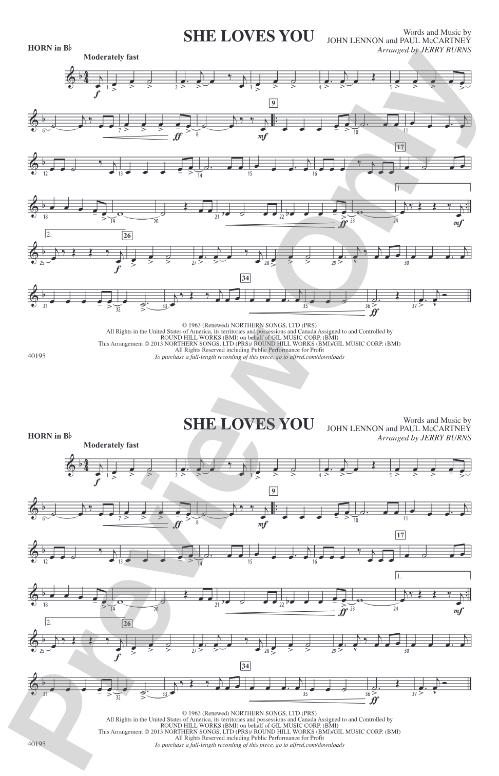 She Loves You: Horn in B flat