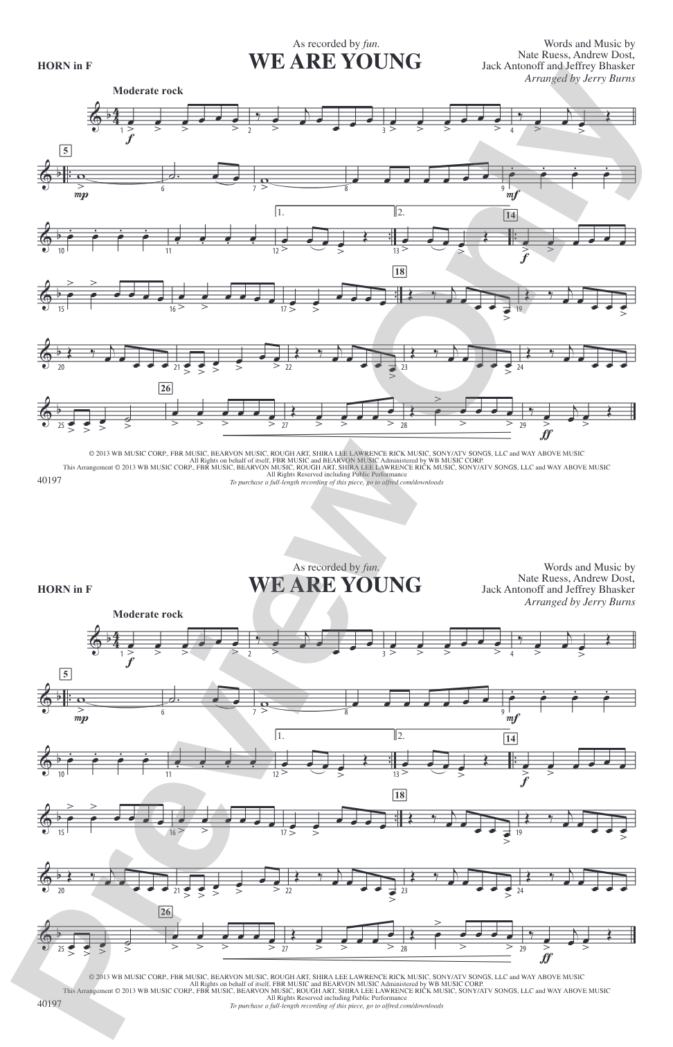 We Are Young: 1st F Horn
