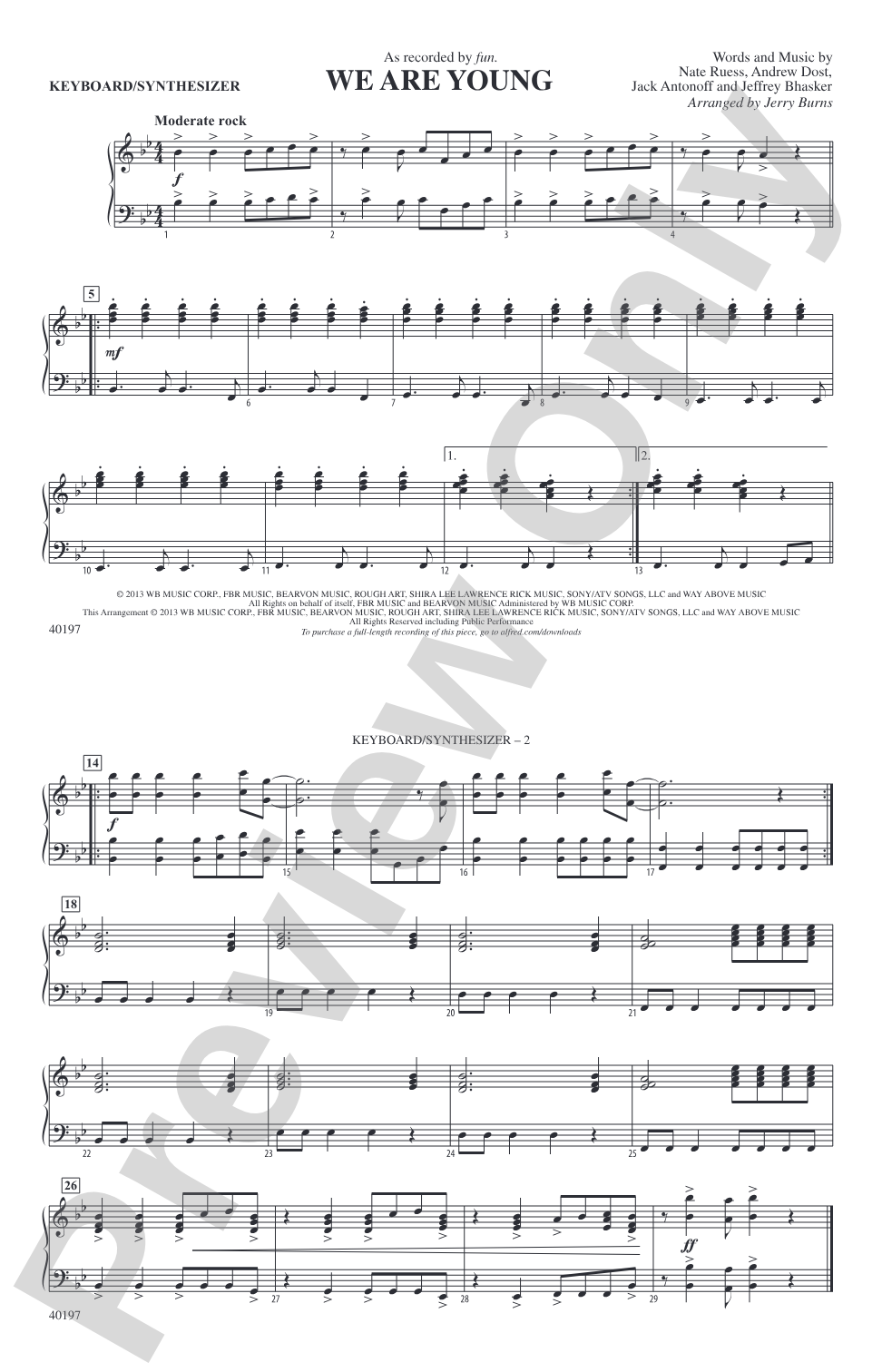 We Are Young: Keyboard/Synthesizer