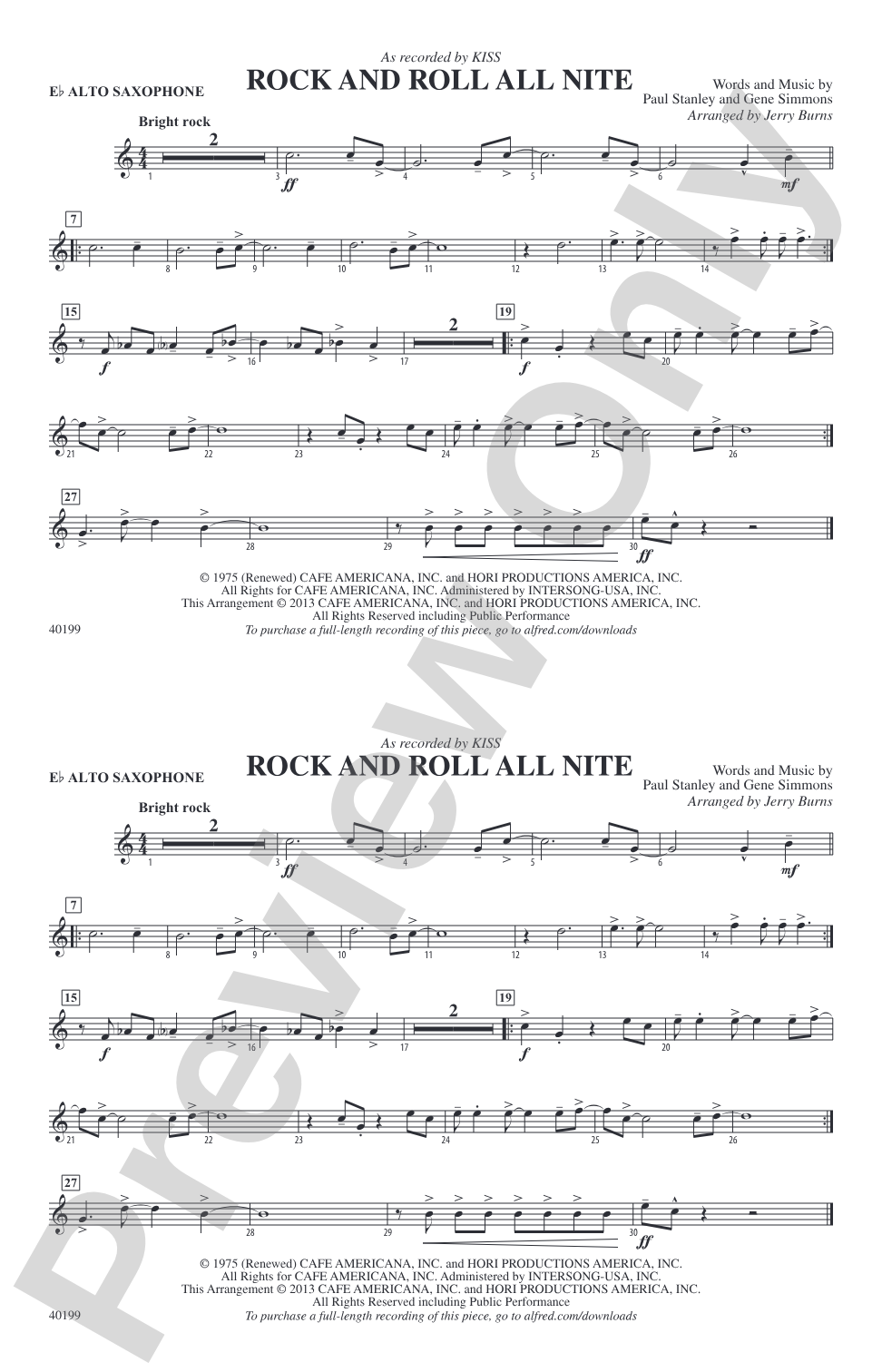 Rock and Roll All Nite: E-flat Alto Saxophone