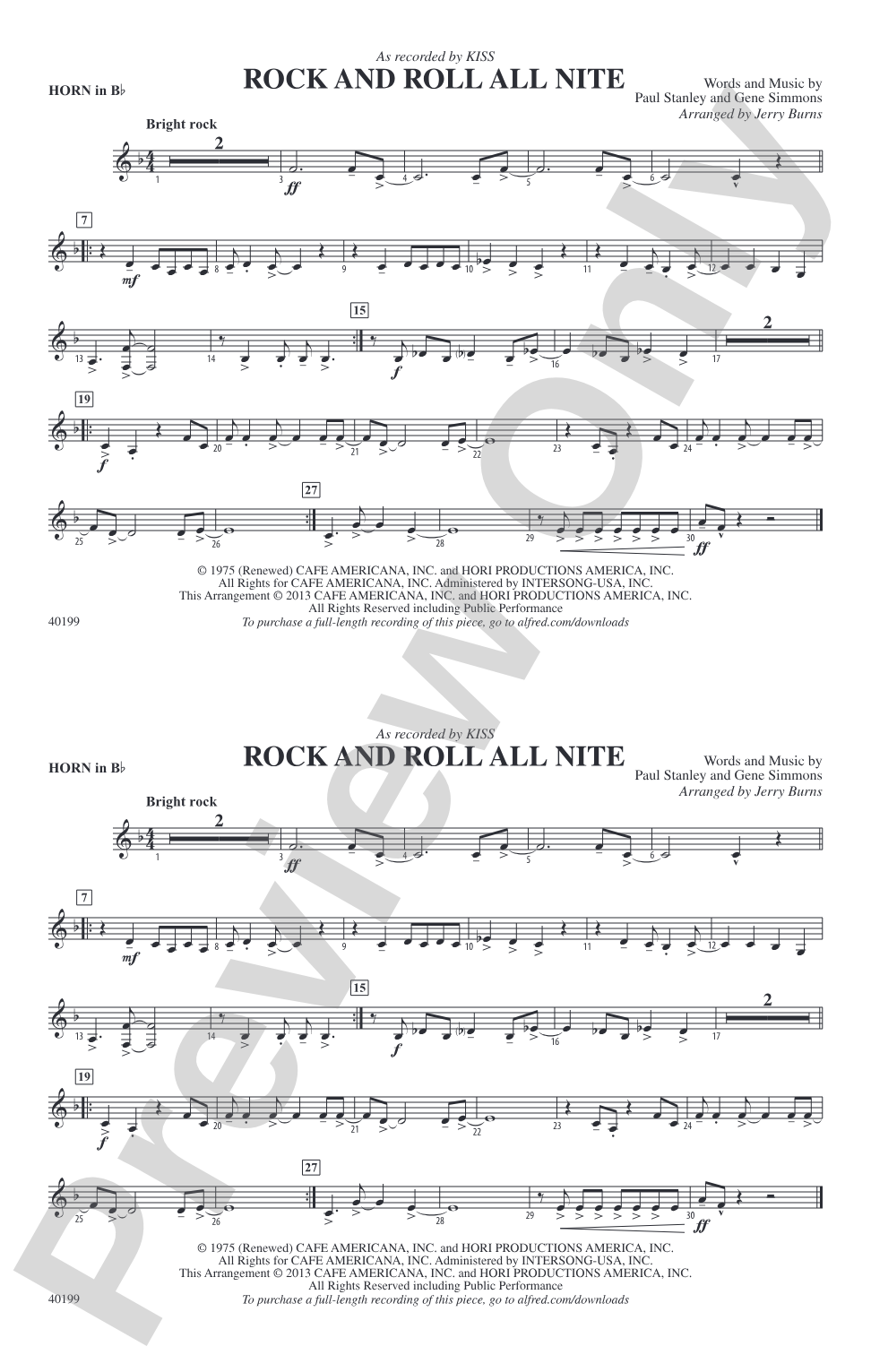 Rock and Roll All Nite: Horn in B flat