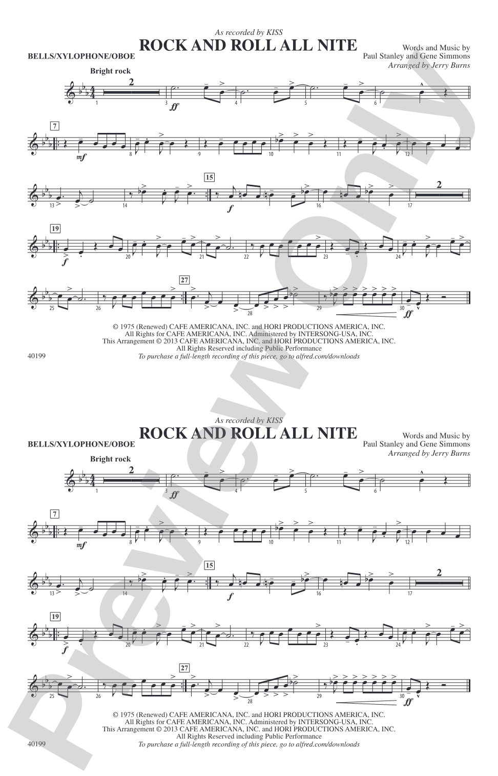 Rock and Roll All Nite: Bells/Xylophone/Oboe