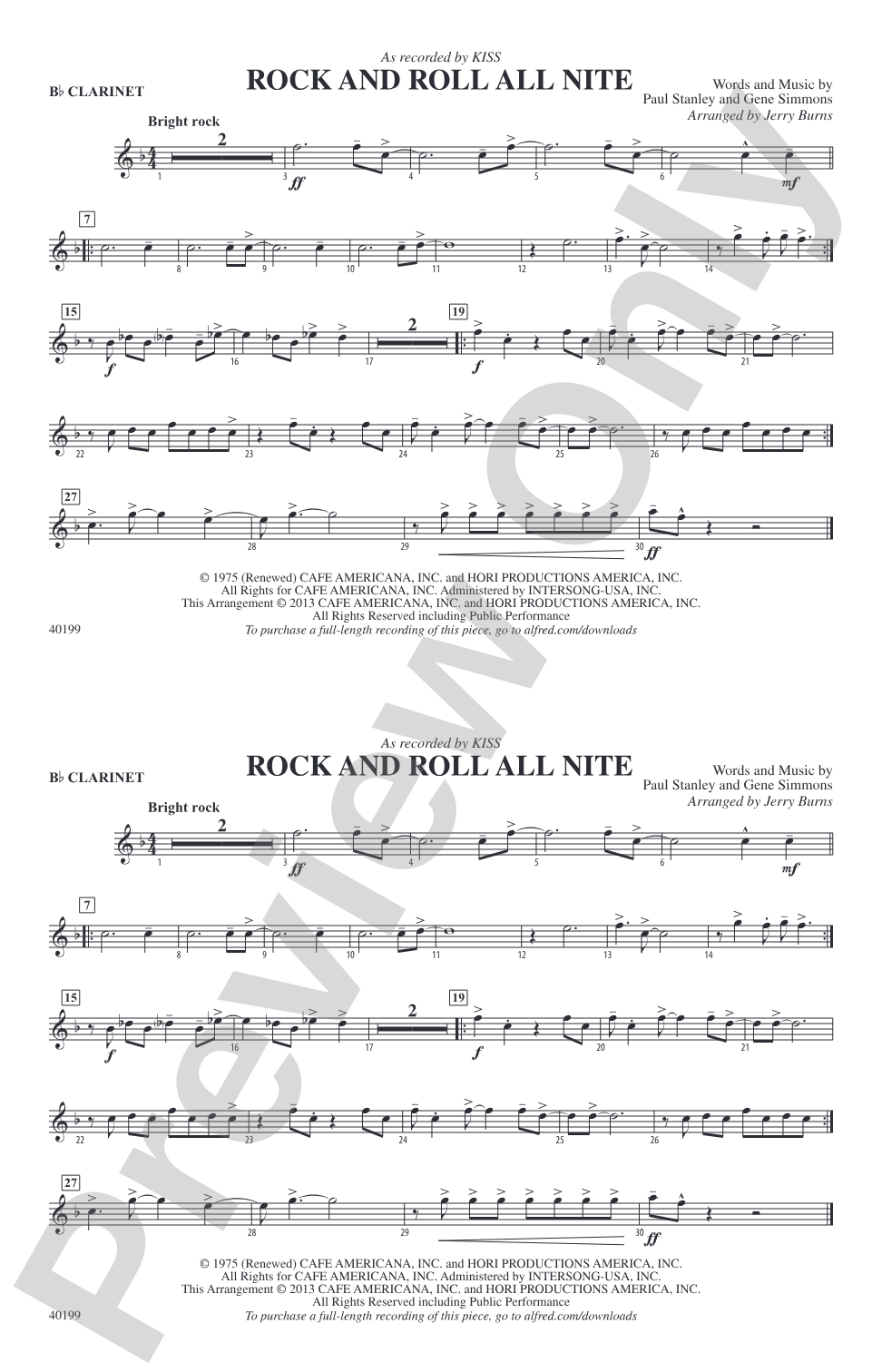 Rock and Roll All Nite: 1st B-flat Clarinet
