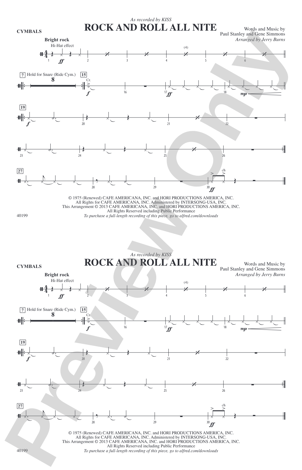 Rock and Roll All Nite: Cymbals