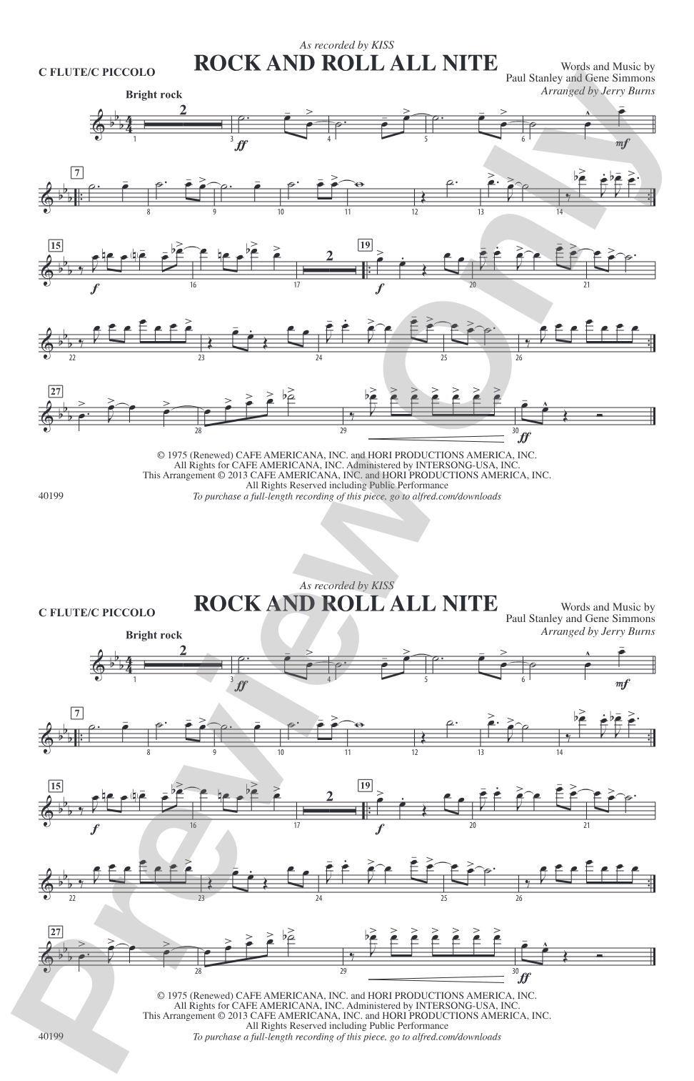 Rock and Roll All Nite: Flute