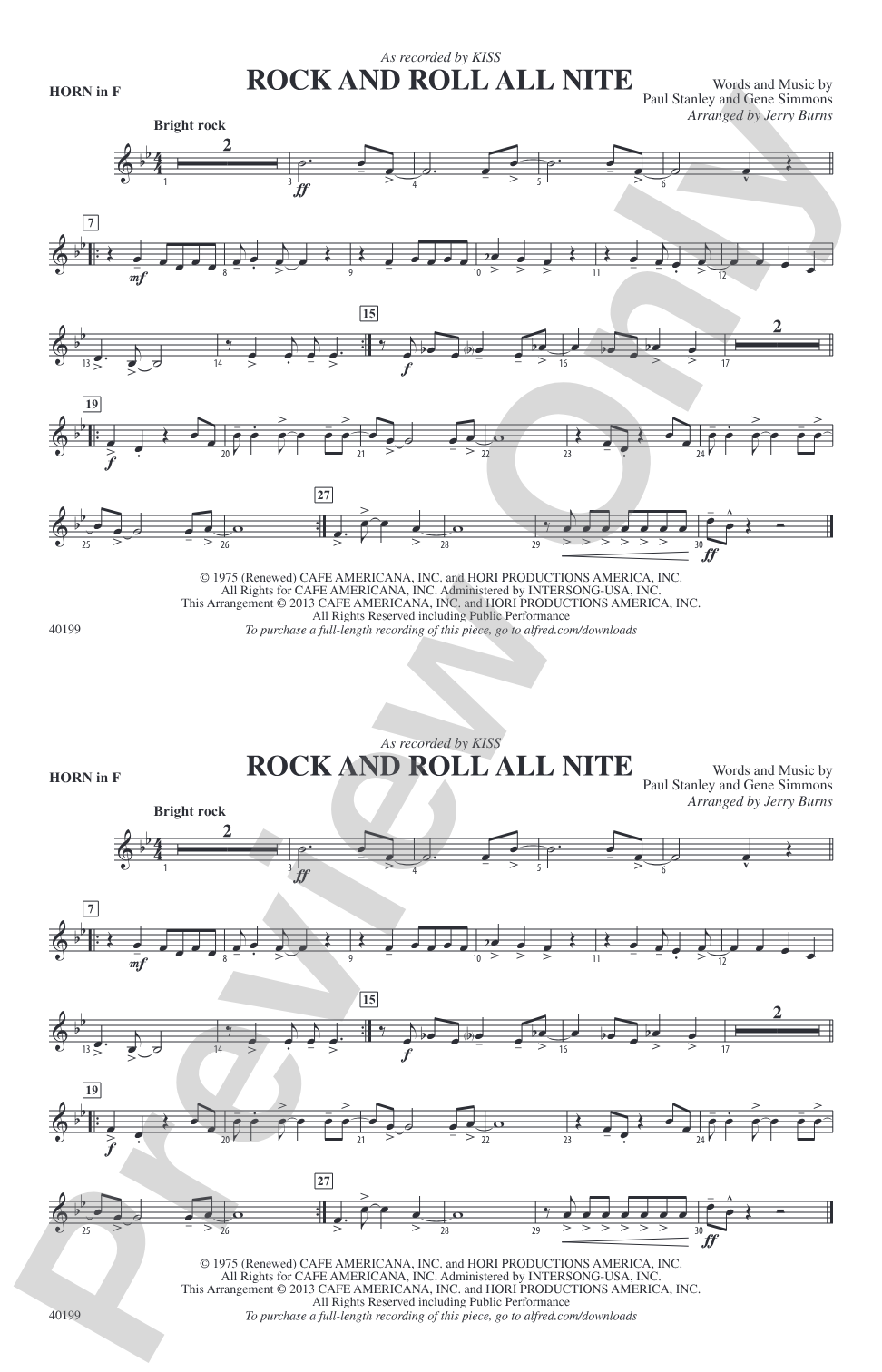 Rock and Roll All Nite: 1st F Horn