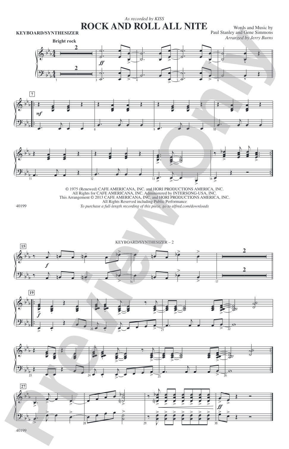 Rock and Roll All Nite: Keyboard/Synthesizer