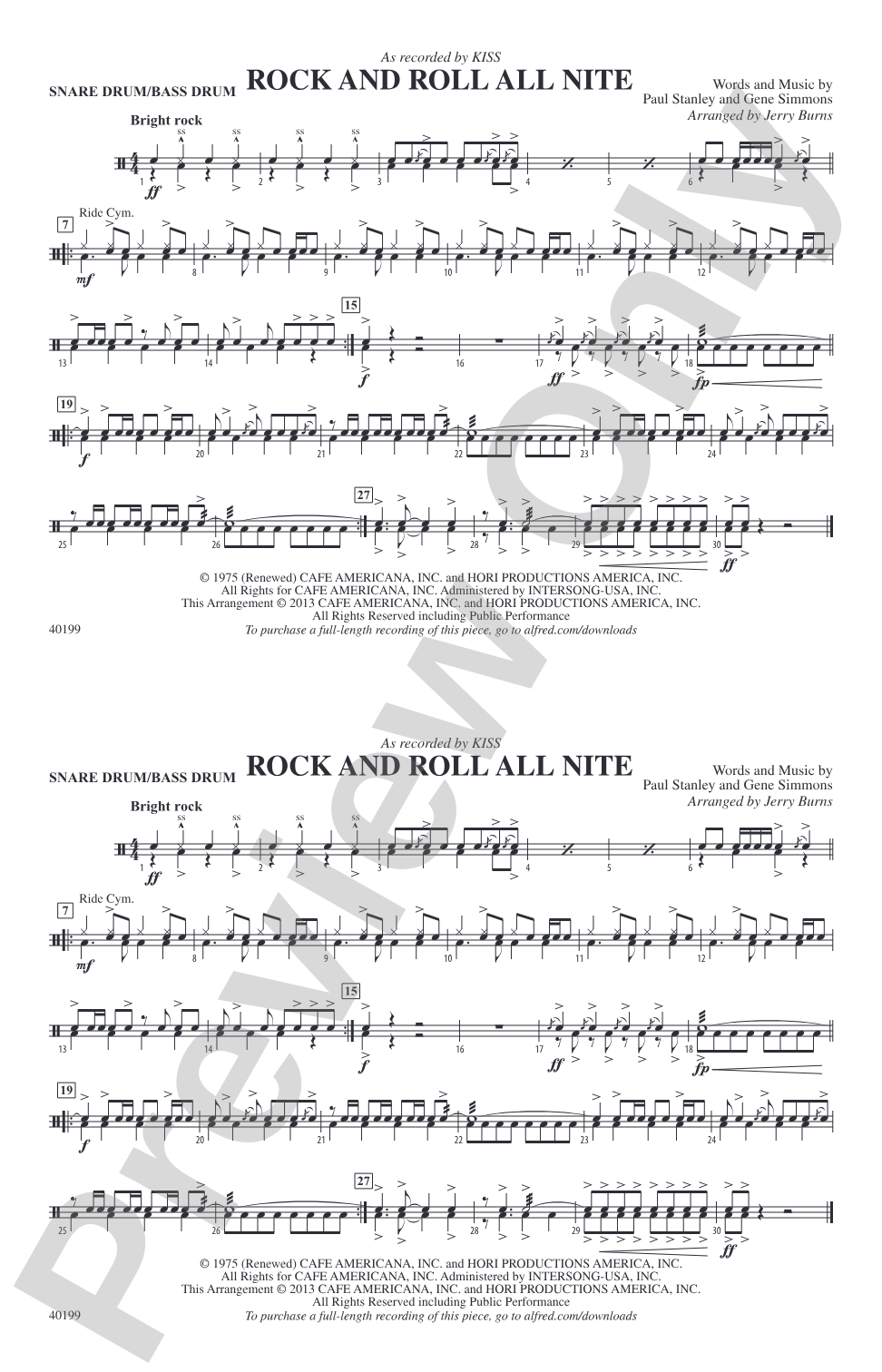Rock and Roll All Nite: Snare Drum/Bass Drum
