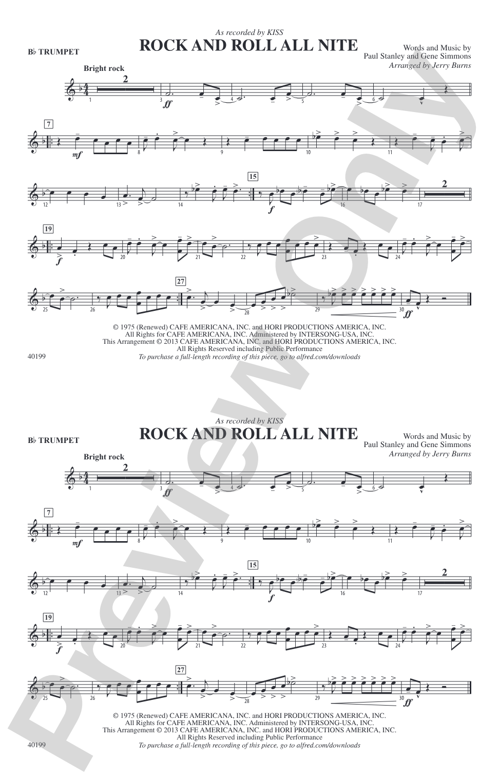 Rock and Roll All Nite: 1st B-flat Trumpet