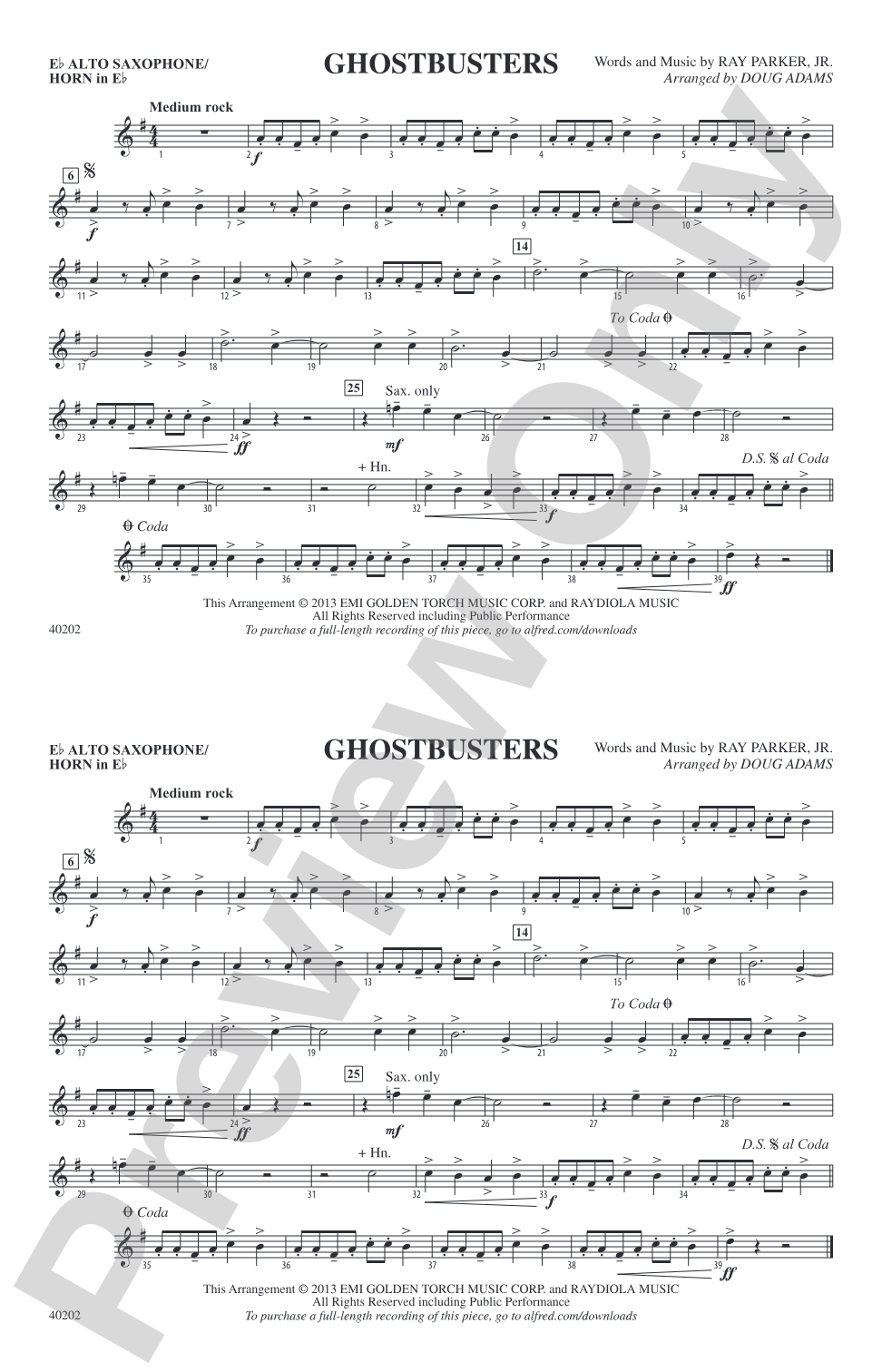 Ghostbusters: E-flat Alto Saxophone