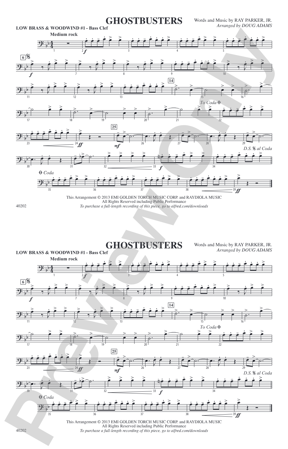 Ghostbusters: Low Brass & Woodwinds #1 - Bass Clef