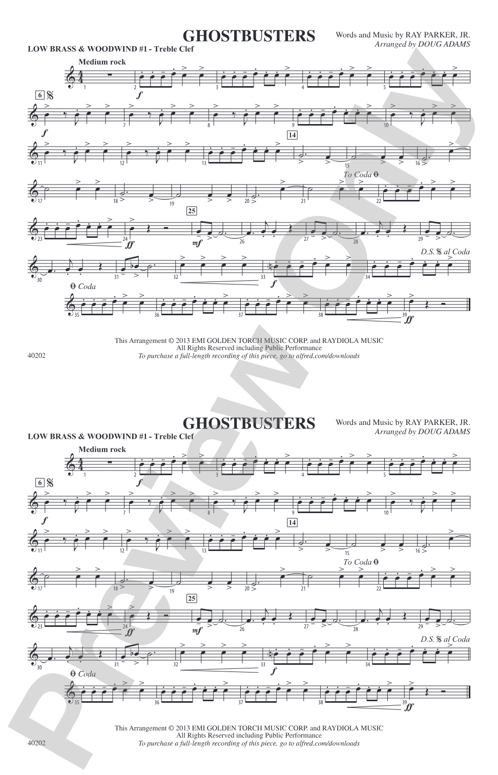 Ghostbusters: Low Brass & Woodwinds #1 - Treble Clef