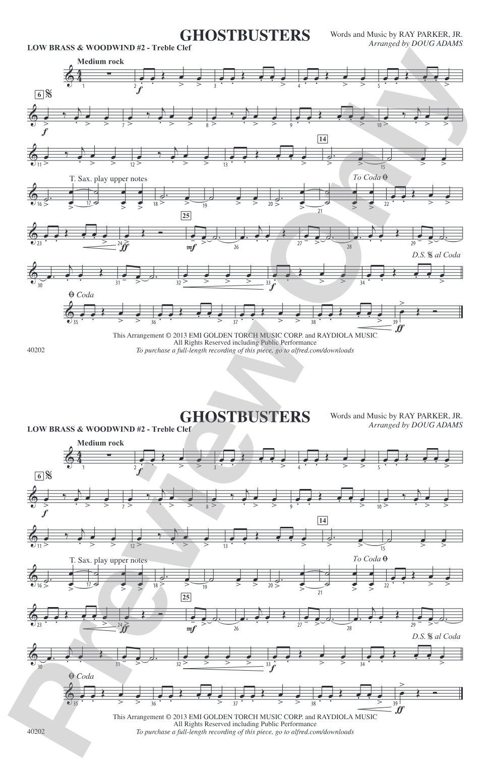 Ghostbusters: Low Brass & Woodwinds #2 - Treble Clef