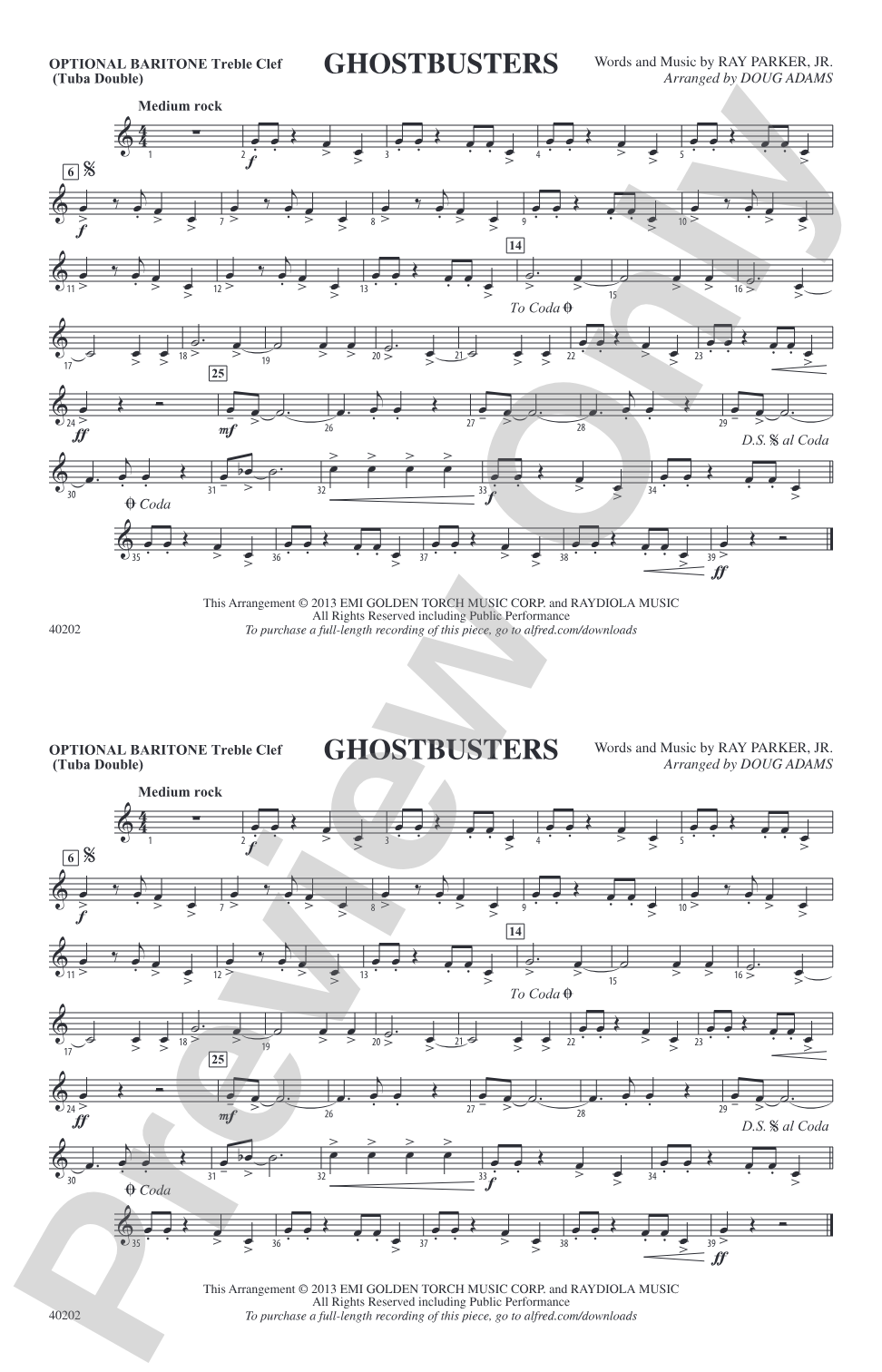 Ghostbusters: Optional Baritone T.C. (Tuba Double)