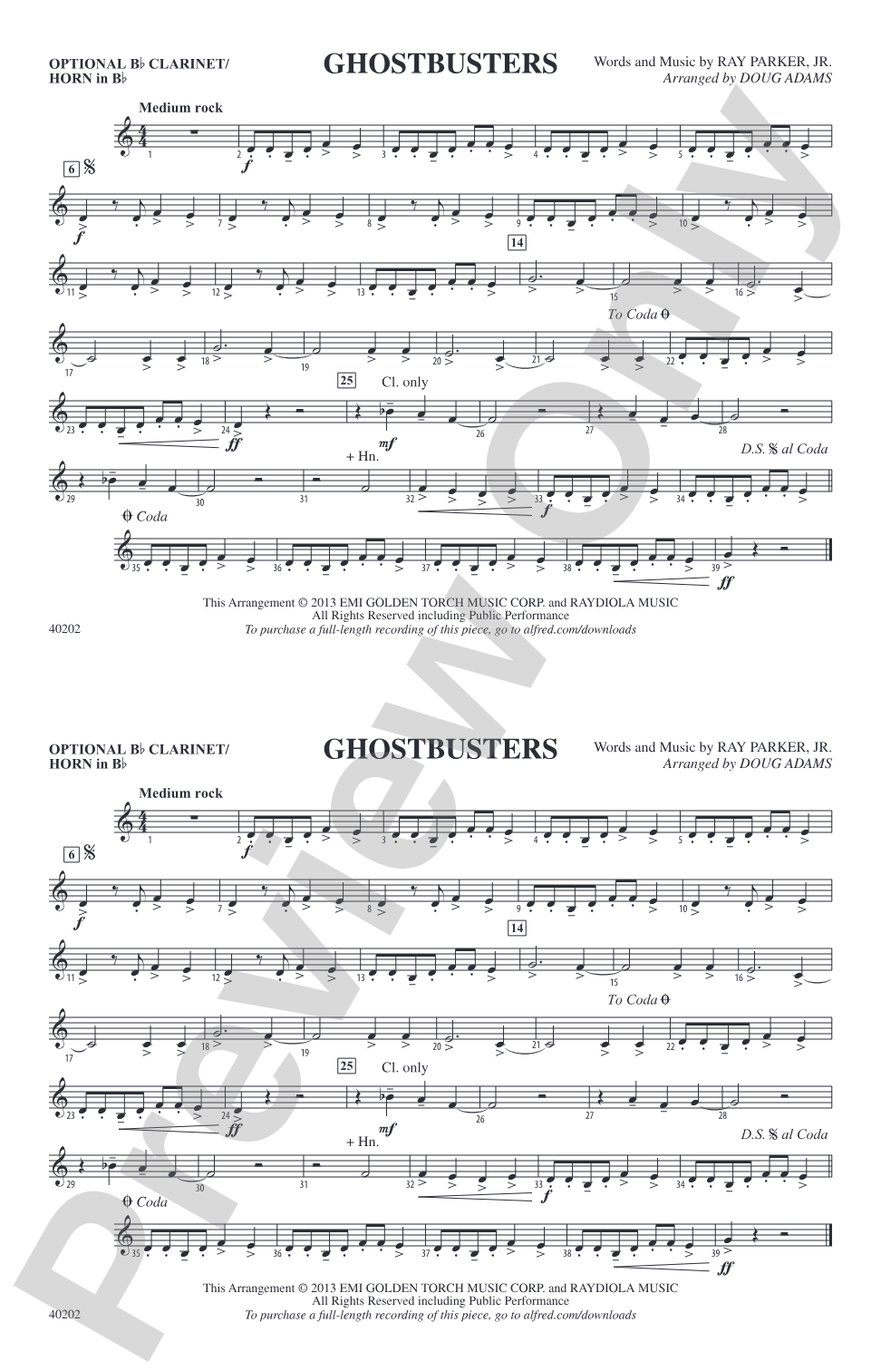 Ghostbusters: Optional Bb Clarinet/Horn in Bb