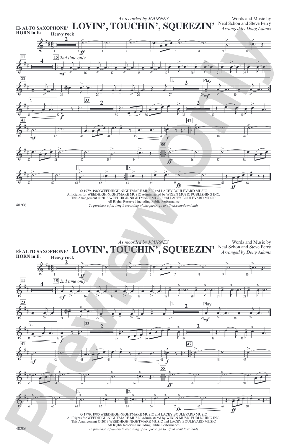 Lovin', Touchin', Squeezin': E-flat Alto Saxophone