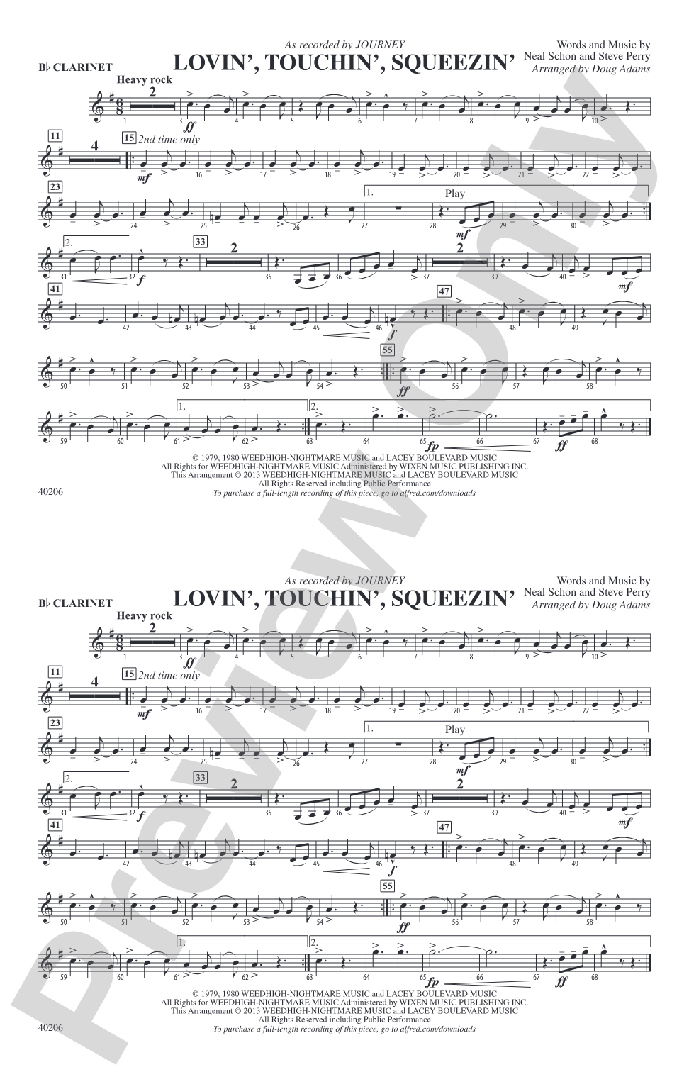 Lovin', Touchin', Squeezin': 1st B-flat Clarinet