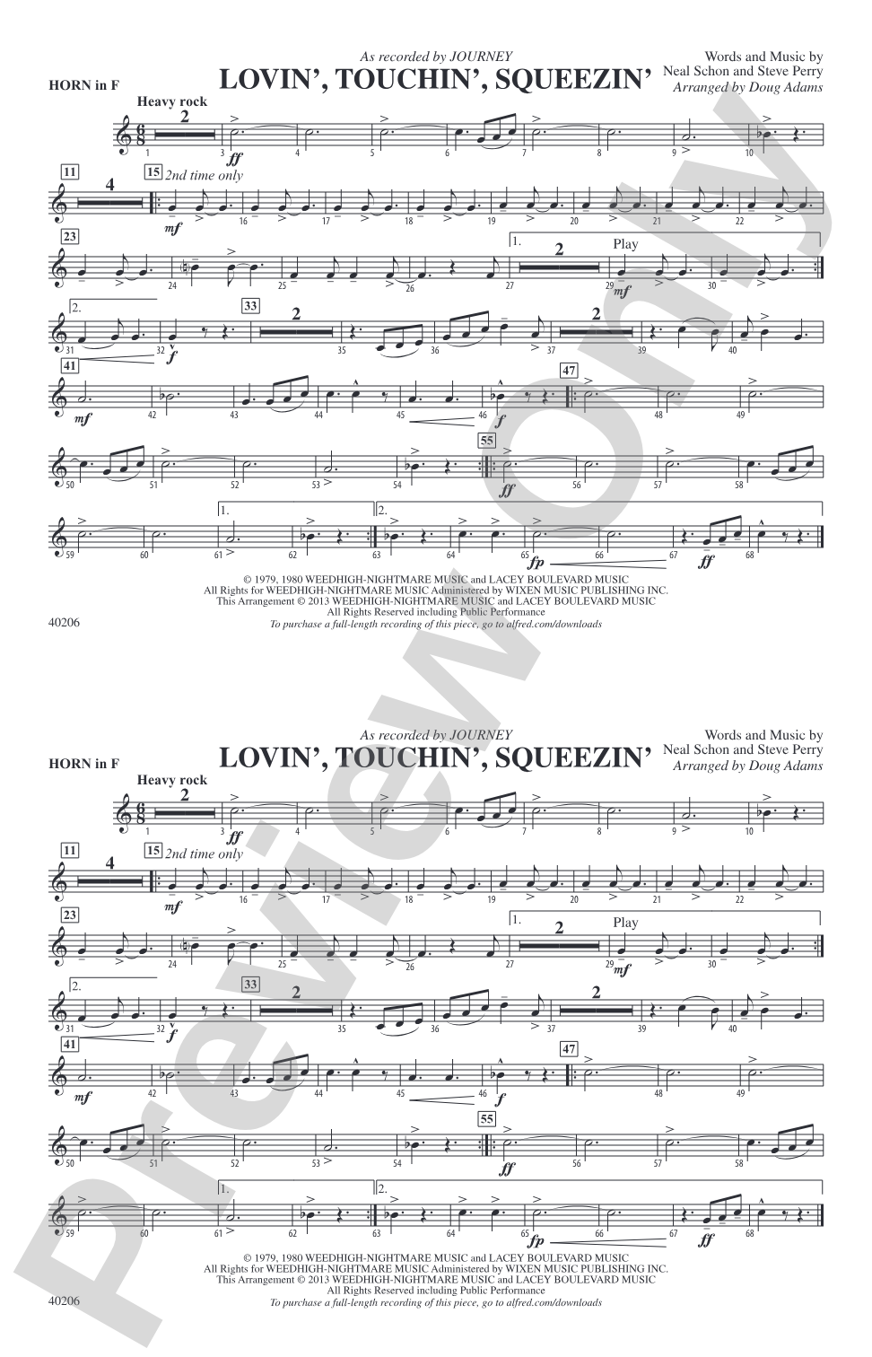 Lovin', Touchin', Squeezin': 1st F Horn