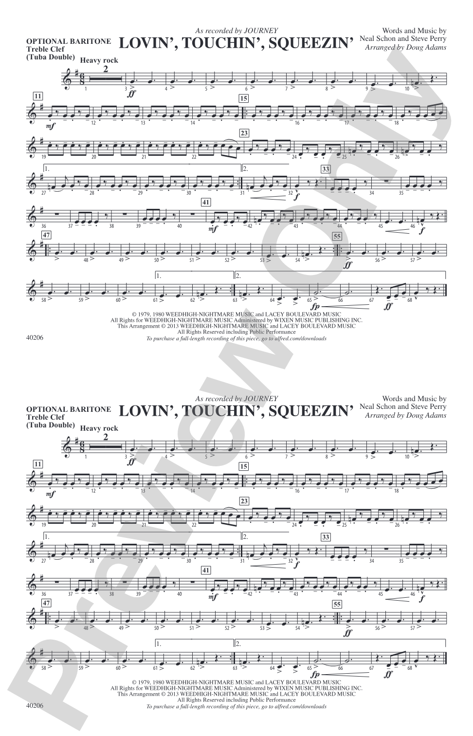 Lovin', Touchin', Squeezin': Optional Baritone T.C. (Tuba Double)