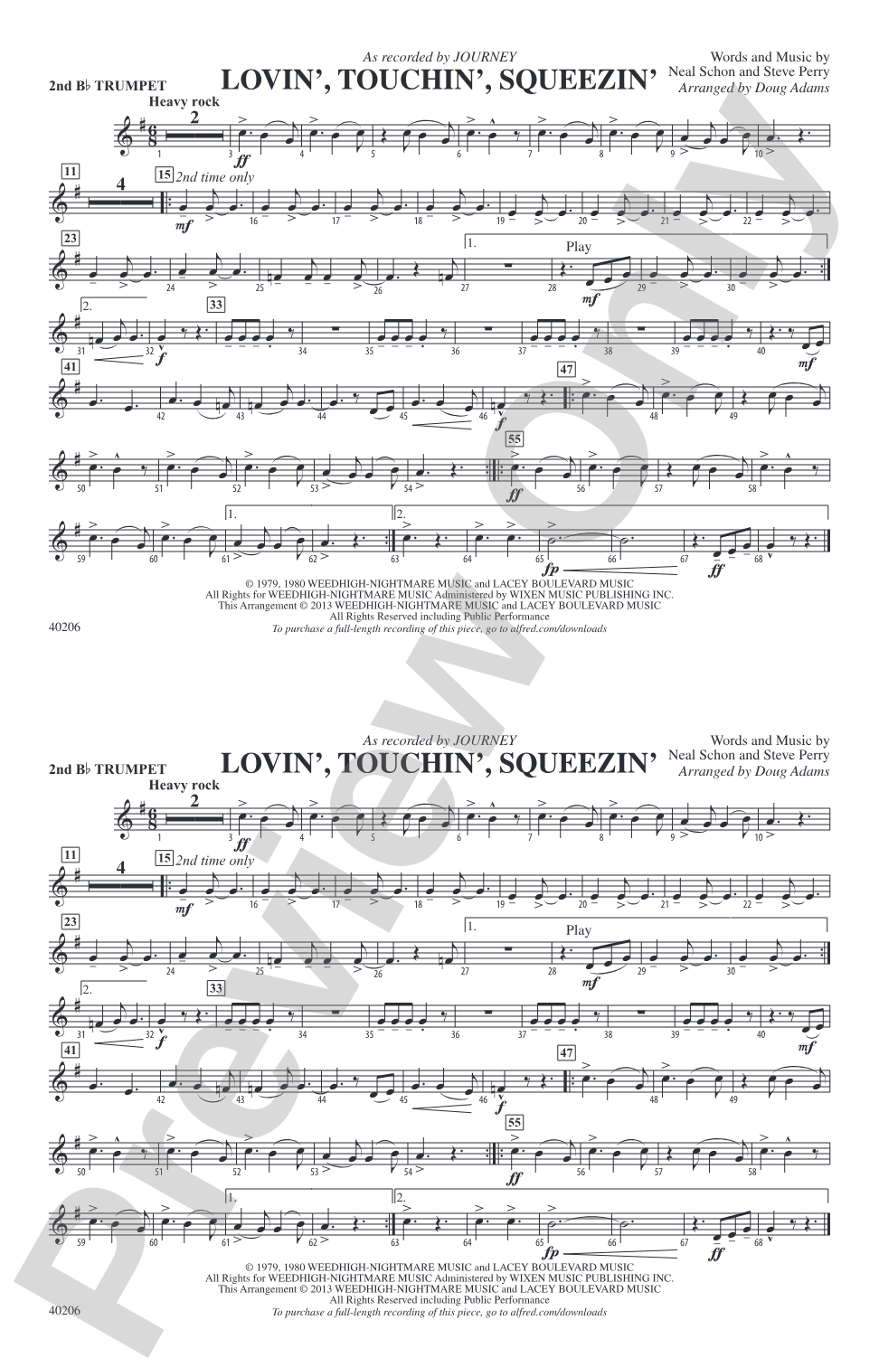 Lovin', Touchin', Squeezin': 2nd B-flat Trumpet