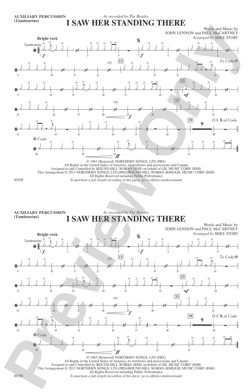 I Saw Her Standing There: Auxiliary Percussion