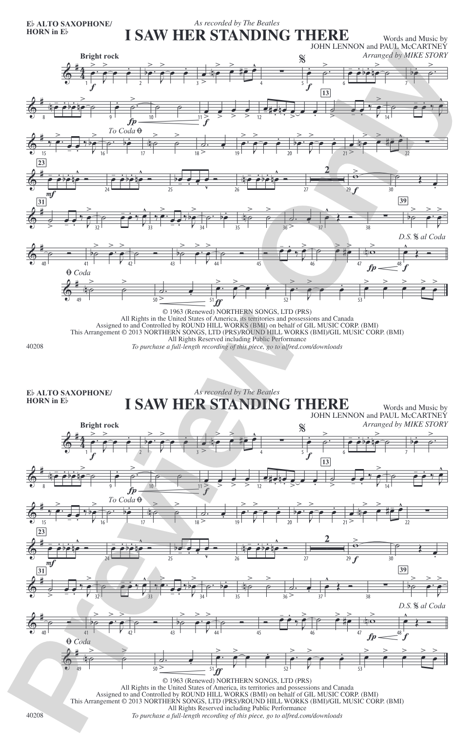 I Saw Her Standing There: E-flat Alto Saxophone