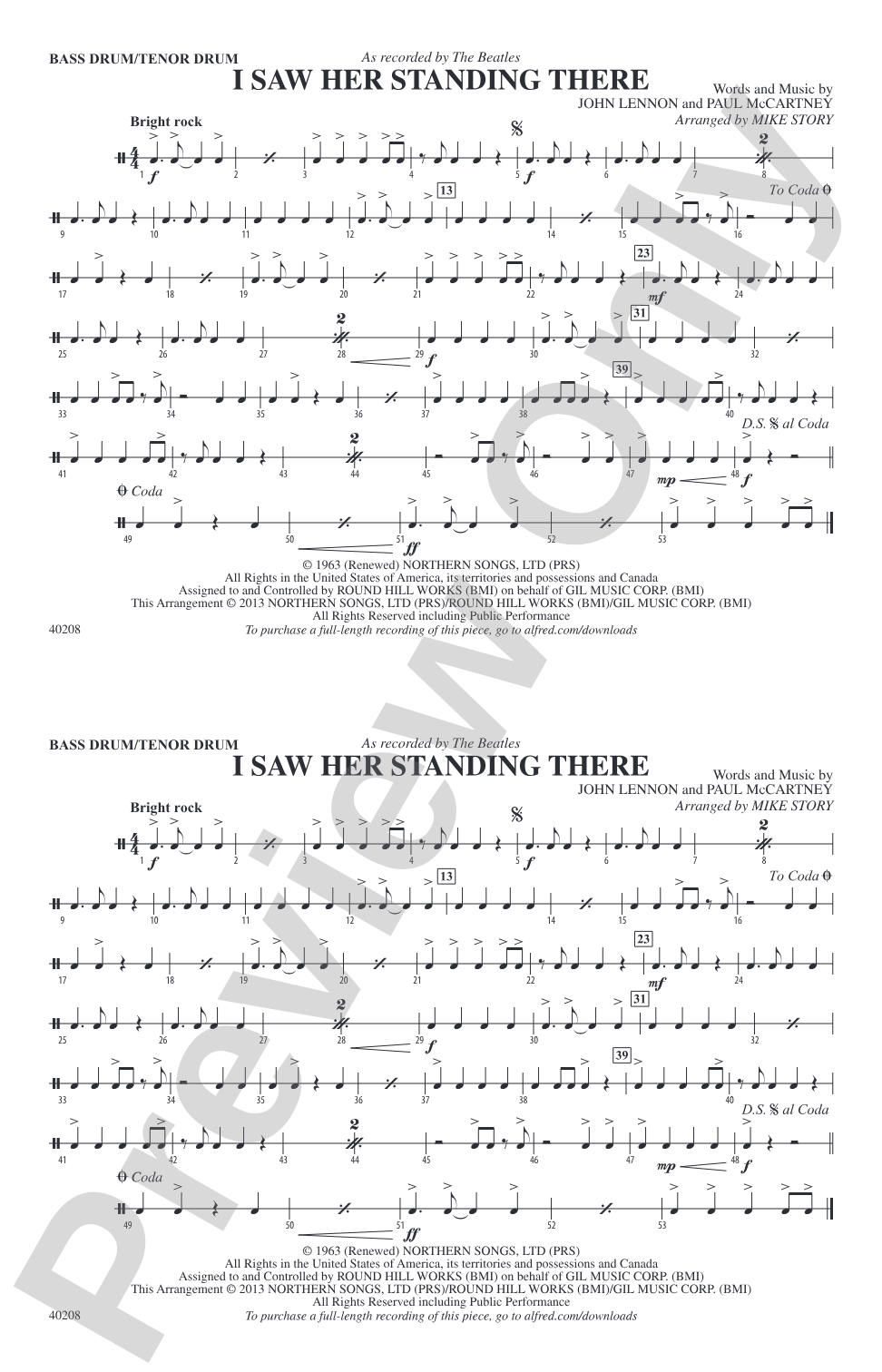 I Saw Her Standing There: Bass Drum/Tenor Drum