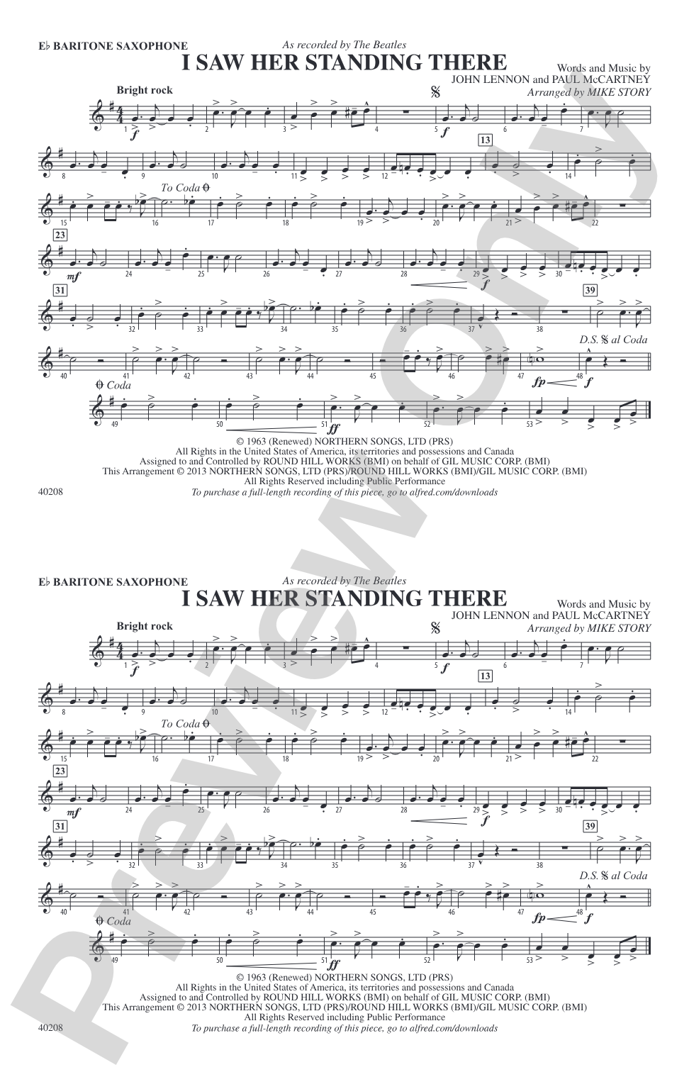 I Saw Her Standing There: E-flat Baritone Saxophone