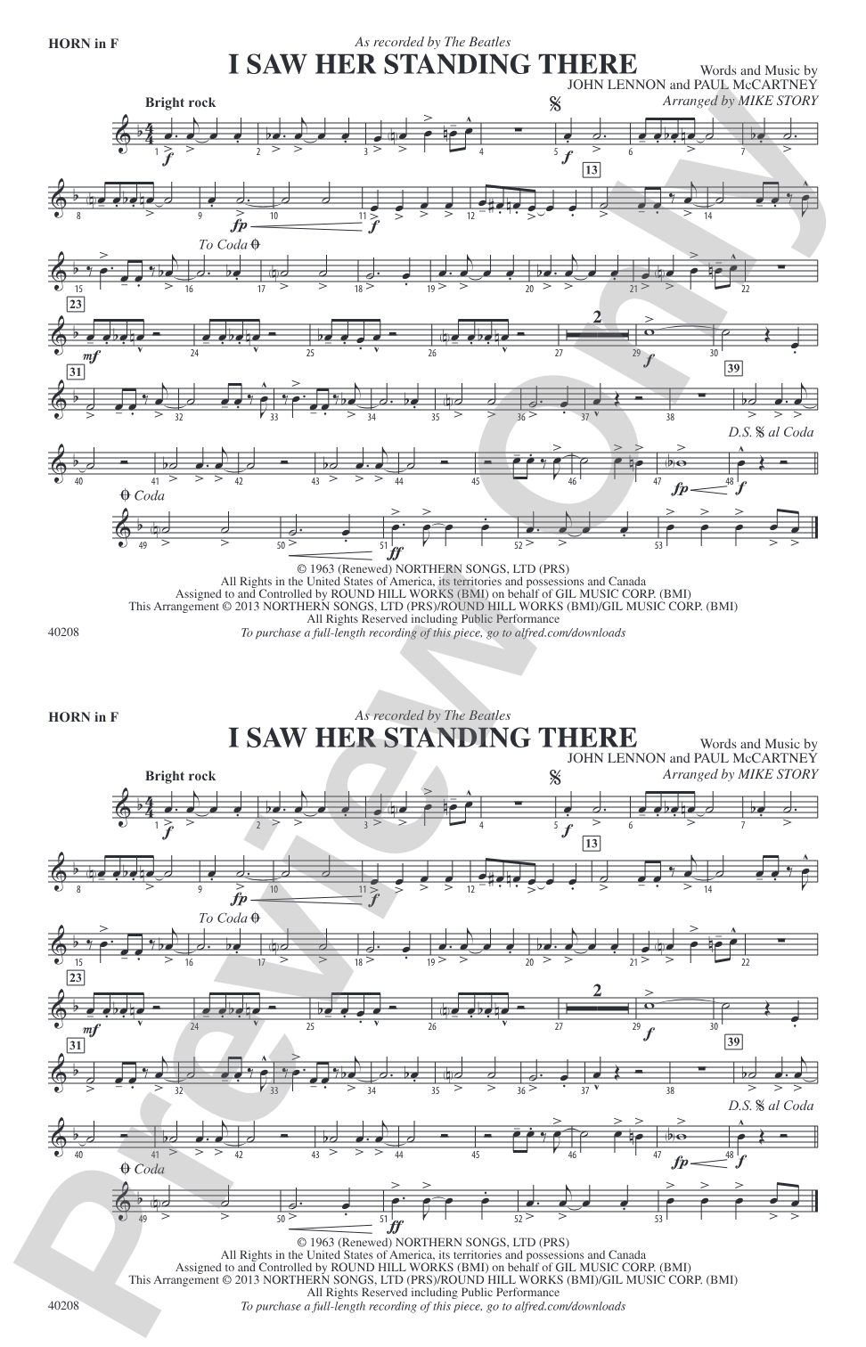 I Saw Her Standing There: 1st F Horn