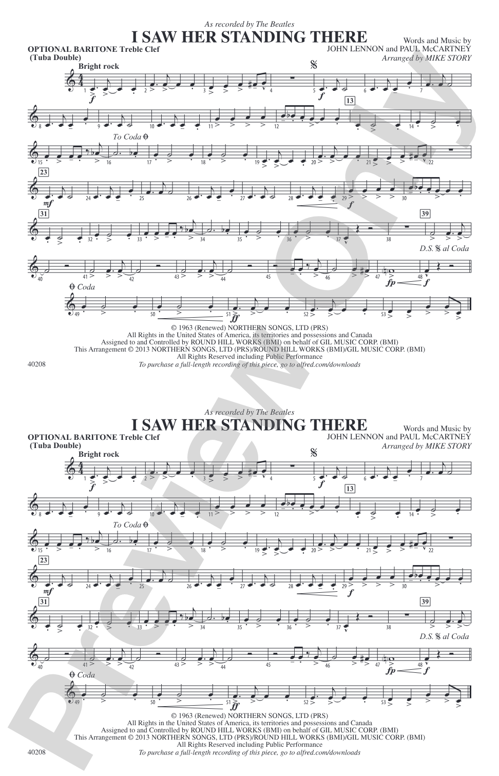 I Saw Her Standing There: Optional Baritone T.C. (Tuba Double)